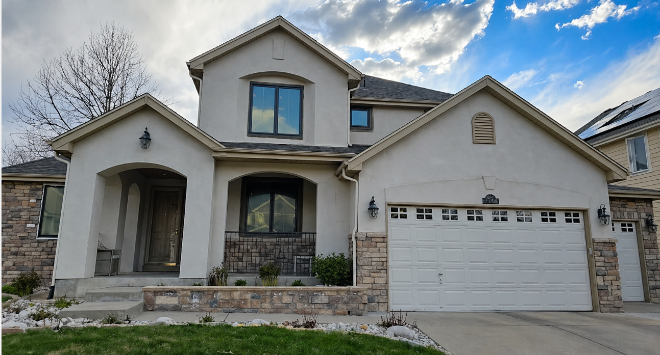 Modern home with fresh stucco exterior